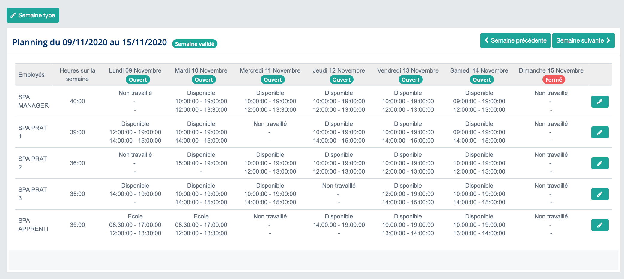 Planning hebdomadaire disponible a tout moment