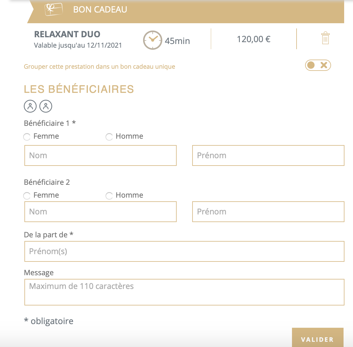 Fiche renseignement des bénéficiaires d'un bon cadeau